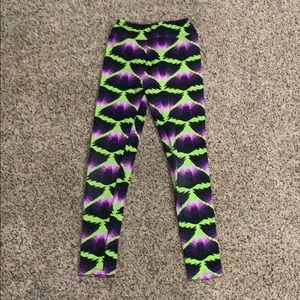 LulaRoe Purple And Green Bat Tween Leggings